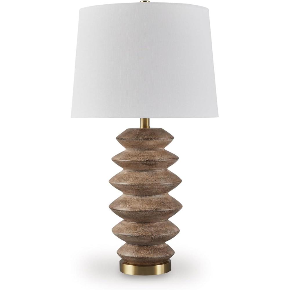 imageSignature Design by Ashley Jyllyard Contemporary Polyresin and Metal Table Lamp with 3Way Switch Light Brown amp MetallicBrownGold Finish