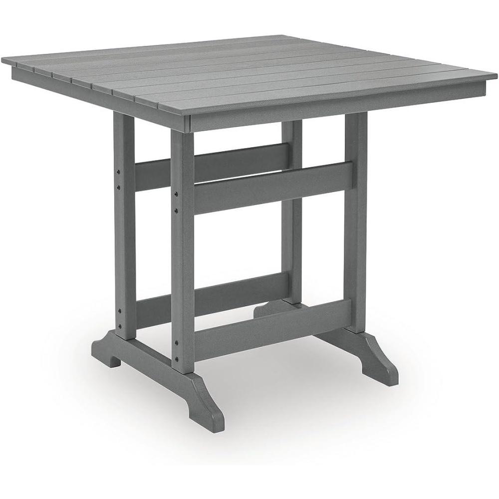 imageSignature Design by Ashley Ross Cove Casual Weather Resistant Outdoor Counter Height Dining Table with Umbrella Hole Gray
