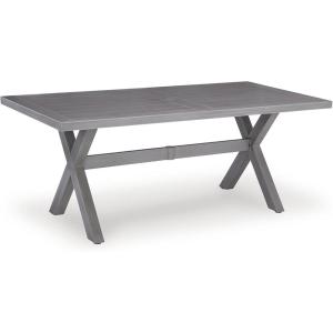 Signature Design by Ashley Dillon Beach Contemporary Outdoor Weather Resistant Dining Table with Umbrella Hole, Light Gray