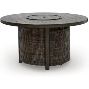 Signature Design by Ashley Drakes Beach Casual Weather Resistant Outdoor Fire Pit Table with Storage, Dark Brown