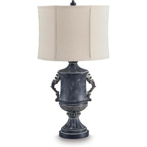 Signature Design by Ashley Jyllyard Contemporary Polyresin and Metal Table Lamp with 3-Way Switch, Light Brown & Metallic(Antique Black)