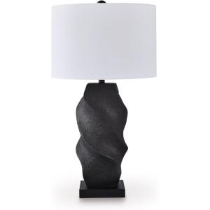 Signature Design by Ashley Jyllyard Contemporary Polyresin and Metal Table Lamp with 3-Way Switch, Light Brown & Metallic(Black / White)