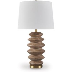 Signature Design by Ashley Jyllyard Contemporary Polyresin and Metal Table Lamp with 3-Way Switch, Light Brown & Metallic(Brown/Gold Finish)
