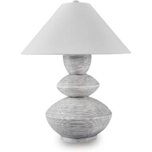 Signature Design by Ashley Jyllyard Contemporary Polyresin and Metal Table Lamp with 3-Way Switch, Light Brown & Metallic(Distressed White/Gray)