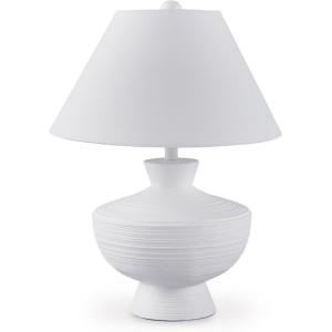 Signature Design by Ashley Jyllyard Contemporary Polyresin and Metal Table Lamp with 3-Way Switch, Light Brown & Metallic(White)