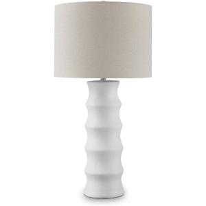 Signature Design by Ashley Jyllyard Contemporary Polyresin and Metal Table Lamp with 3-Way Switch, Light Brown & Metallic(White/Cream)