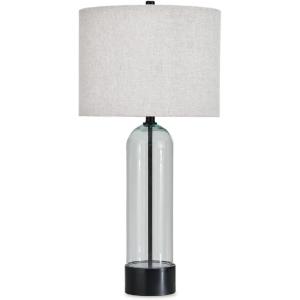 Signature Design by Ashley Kerrbrook Industrial Table Lamp with 3-Way Switch and Drum Shade, Glass & Black