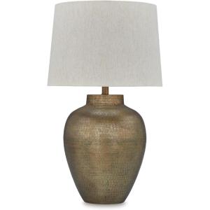 Signature Design by Ashley Madney Contemporary Aluminum Table Lamp with 3-Way Switch, Metallic & Beige