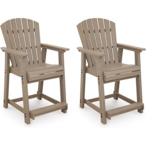 Signature Design by Ashley Sandy Dune Casual Weather Resistant Outdoor 25″ Counter Height Bar Stool, Set of 2, Medium Brown