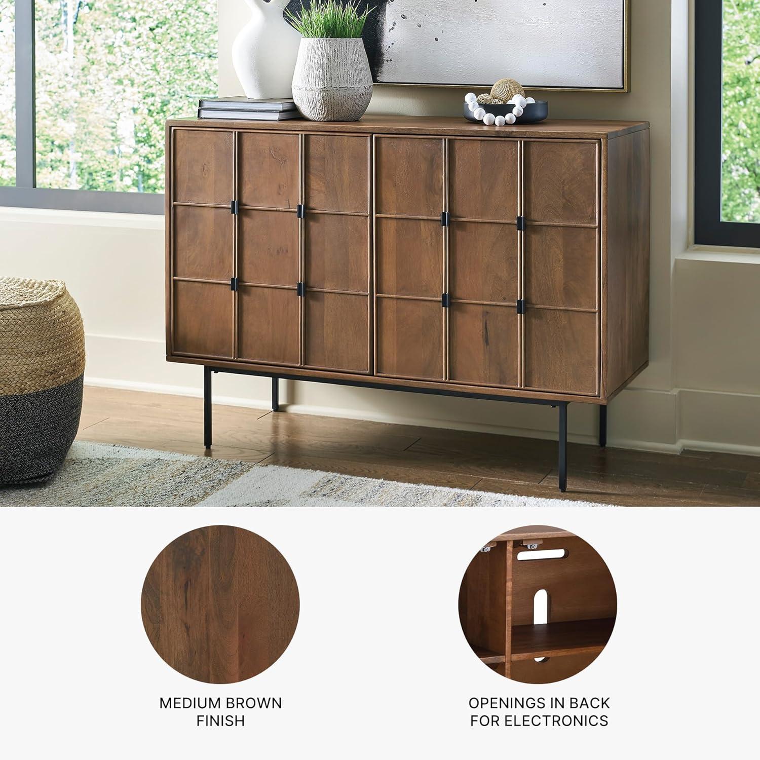 imageSignature Design by Ashley Juddins MidCentury Modern Accent Cabinet with 2 Magnet Doors 2 Shelves and Cable Management Light Brown