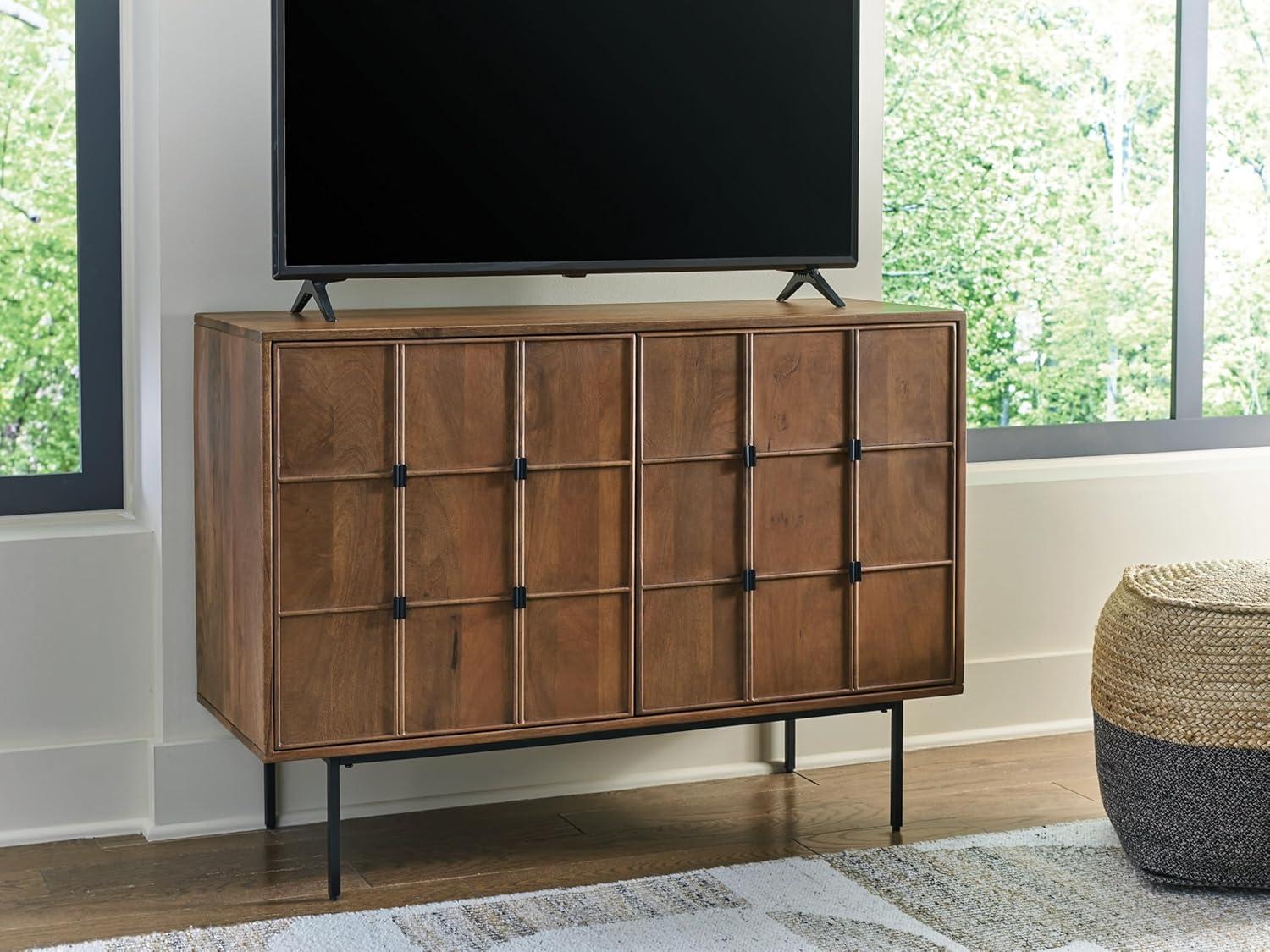 imageSignature Design by Ashley Juddins MidCentury Modern Accent Cabinet with 2 Magnet Doors 2 Shelves and Cable Management Light Brown