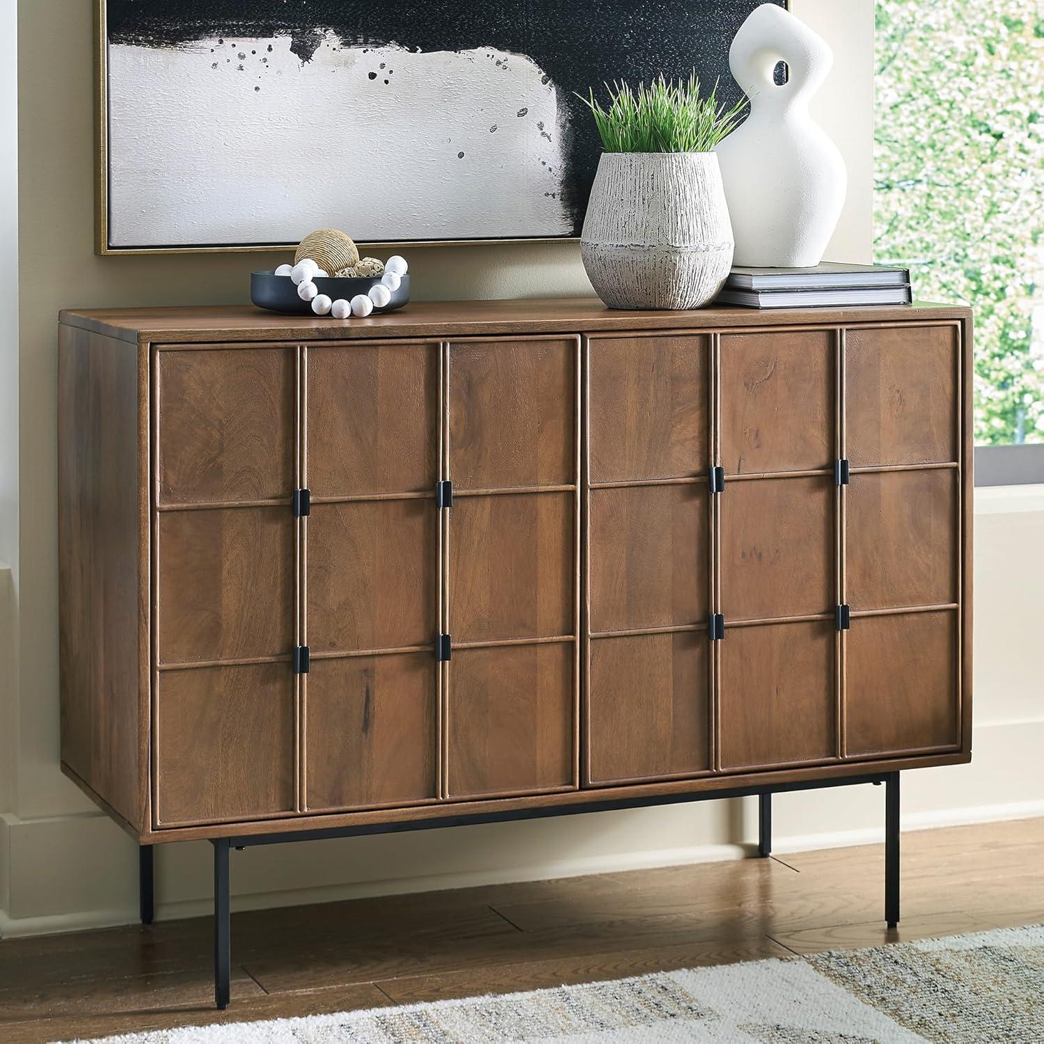 imageSignature Design by Ashley Juddins MidCentury Modern Accent Cabinet with 2 Magnet Doors 2 Shelves and Cable Management Light Brown
