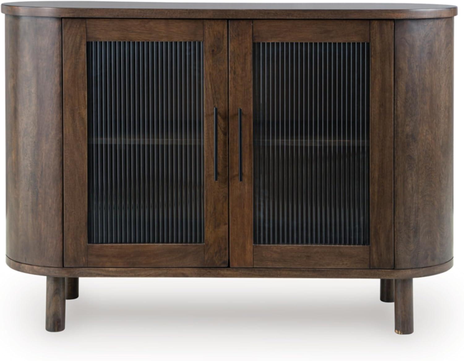 imageSignature Design by Ashley Mayridge Casual Accent Cabinet with Shelf Fluted Glass Inserts Metal Door Pulls Mango Wood 48 W x 16 D x 34 H Brown