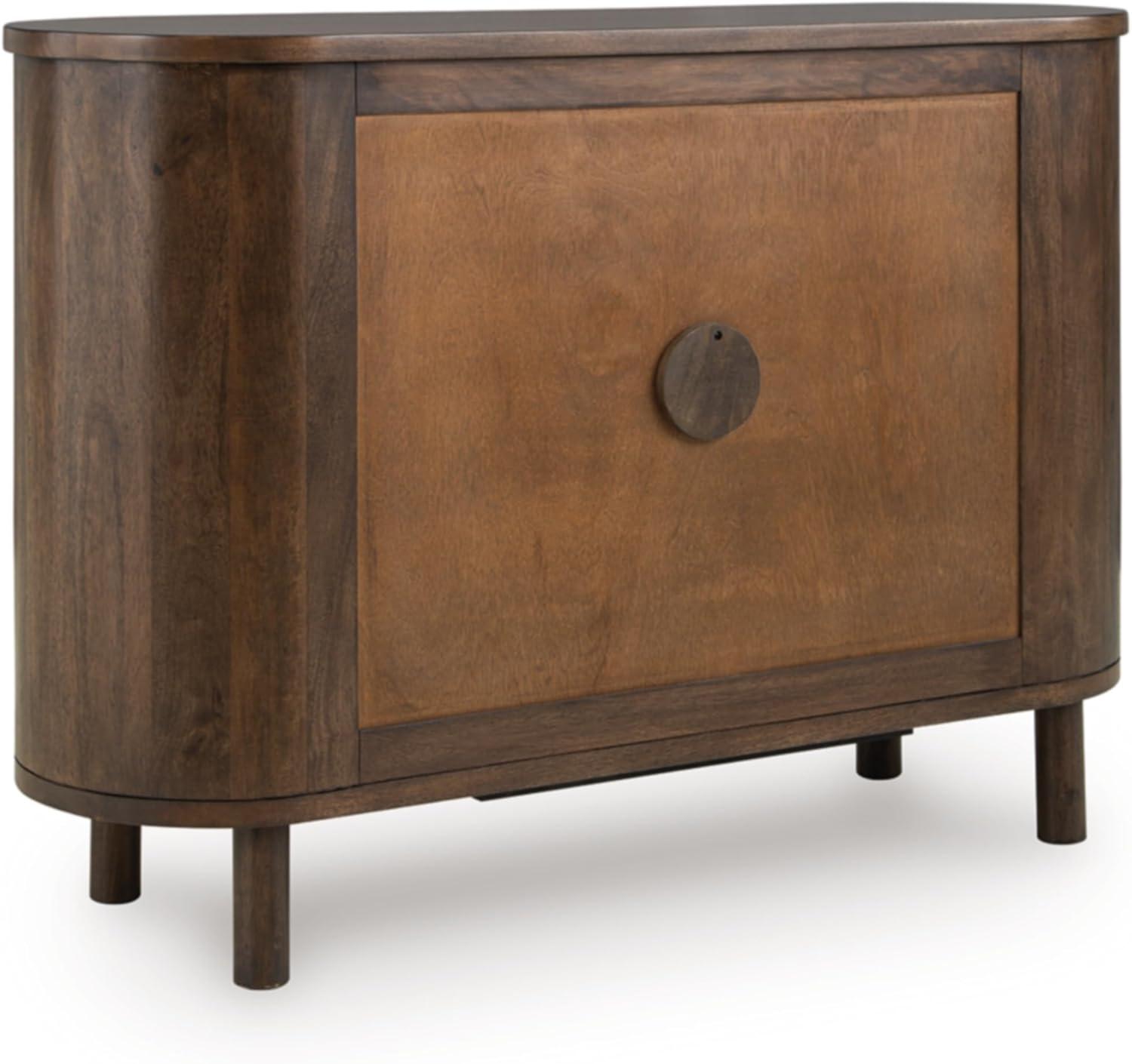 imageSignature Design by Ashley Mayridge Casual Accent Cabinet with Shelf Fluted Glass Inserts Metal Door Pulls Mango Wood 48 W x 16 D x 34 H Brown