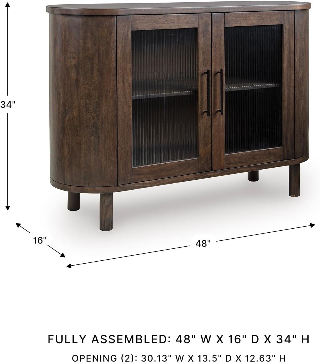 imageSignature Design by Ashley Mayridge Casual Accent Cabinet with Shelf Fluted Glass Inserts Metal Door Pulls Mango Wood 48 W x 16 D x 34 H Brown
