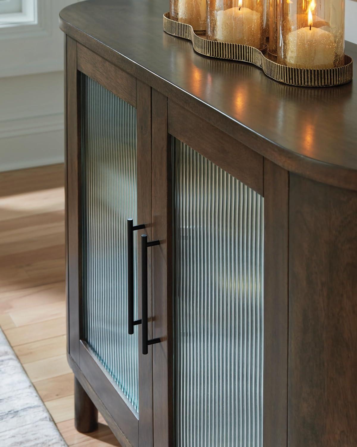 imageSignature Design by Ashley Mayridge Casual Accent Cabinet with Shelf Fluted Glass Inserts Metal Door Pulls Mango Wood 48 W x 16 D x 34 H Brown
