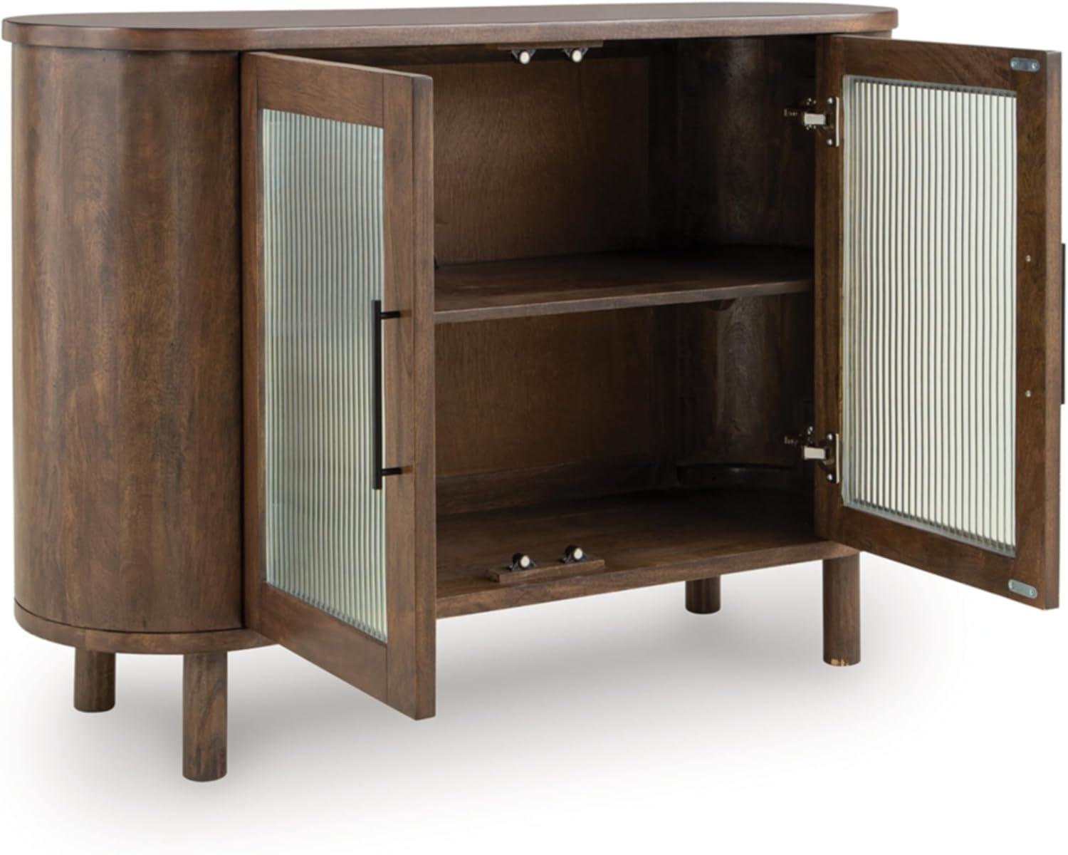 imageSignature Design by Ashley Mayridge Casual Accent Cabinet with Shelf Fluted Glass Inserts Metal Door Pulls Mango Wood 48 W x 16 D x 34 H Brown