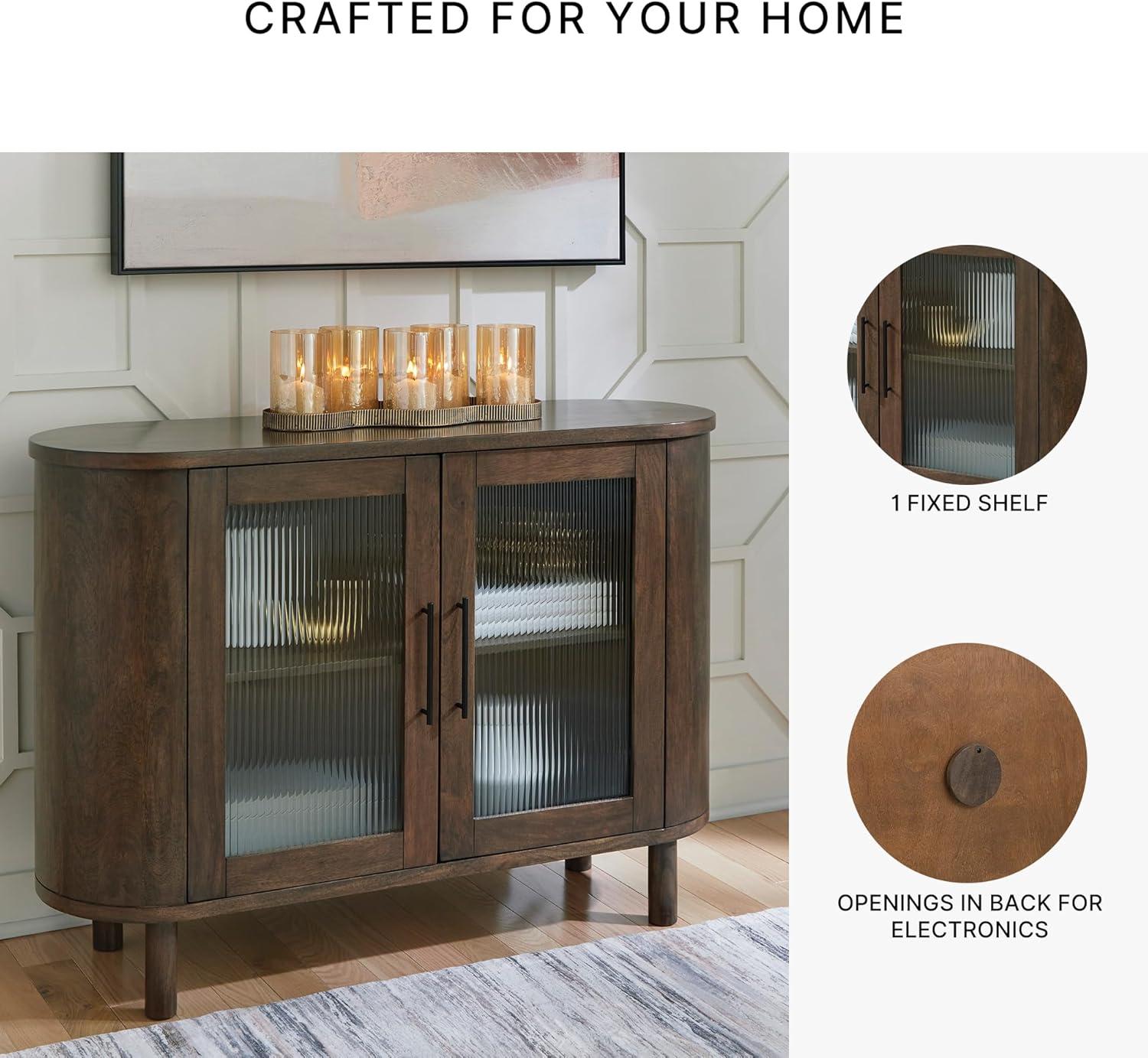 imageSignature Design by Ashley Mayridge Casual Accent Cabinet with Shelf Fluted Glass Inserts Metal Door Pulls Mango Wood 48 W x 16 D x 34 H Brown