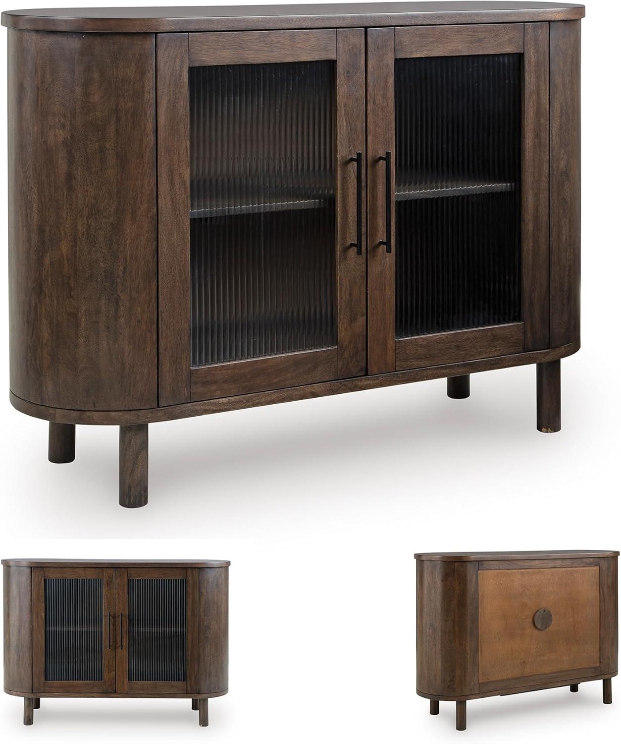 imageSignature Design by Ashley Mayridge Casual Accent Cabinet with Shelf Fluted Glass Inserts Metal Door Pulls Mango Wood 48 W x 16 D x 34 H Brown
