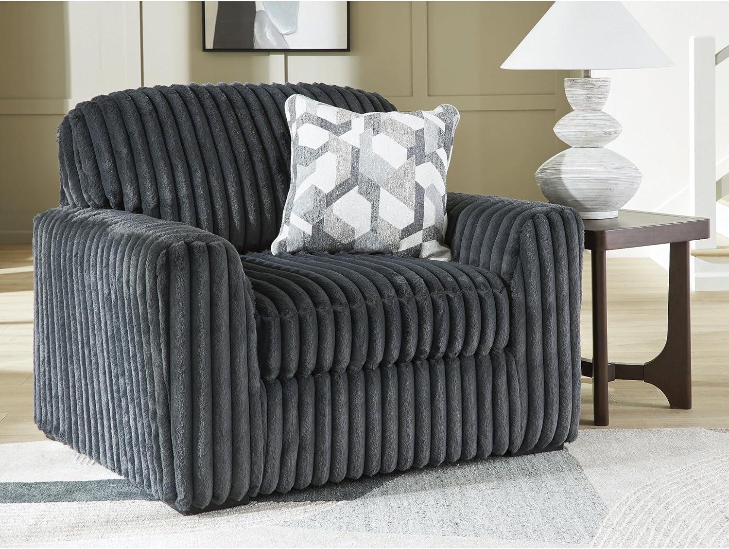 imageSignature Design by Ashley MidnightMadness Casual Upholstered Oversized Chair with Throw Pillow GrayGrey