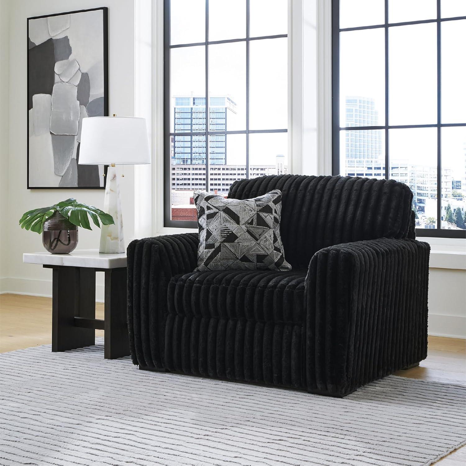 imageSignature Design by Ashley MidnightMadness Casual Upholstered Oversized Chair with Throw Pillow GrayOnyx