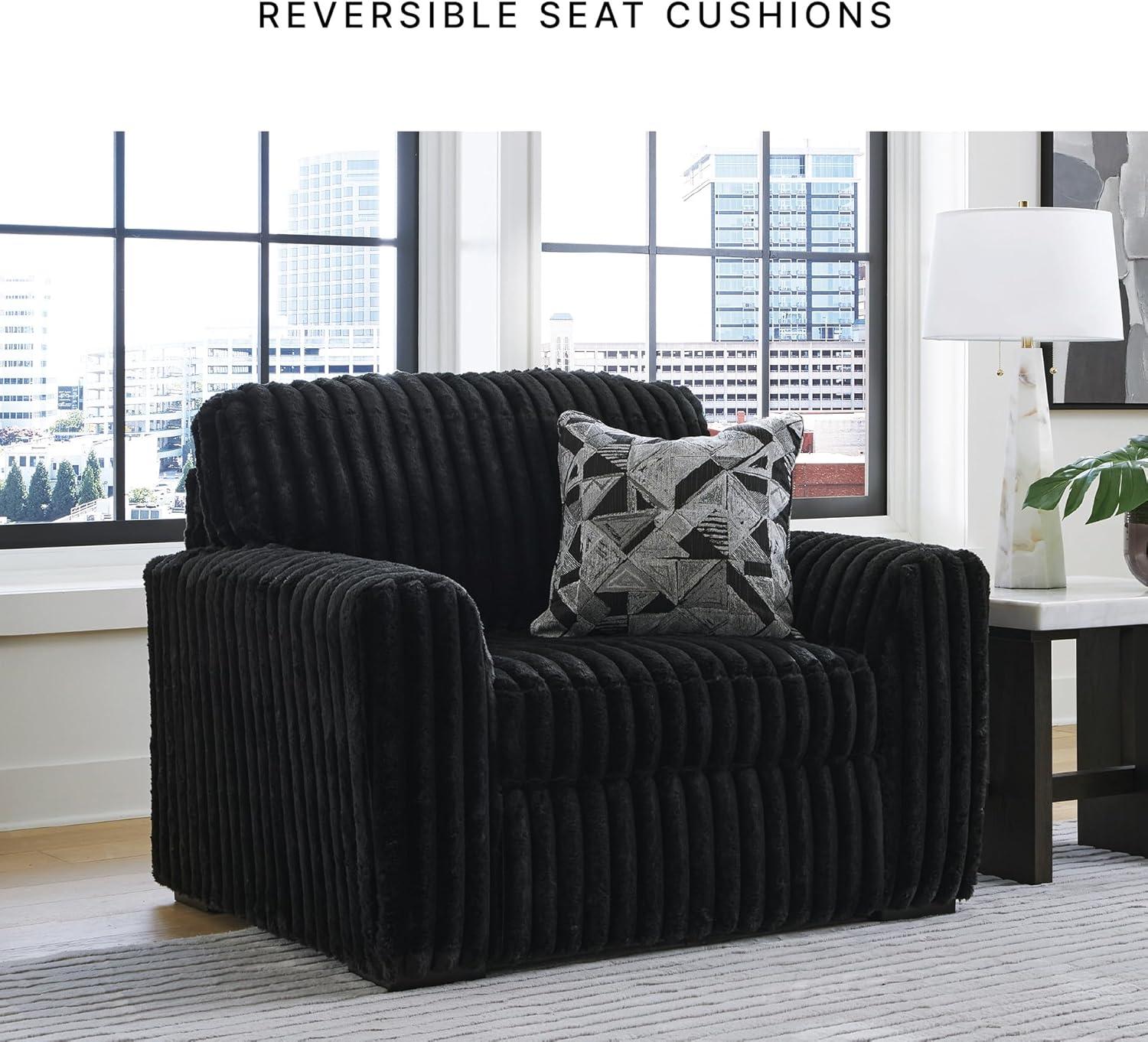 imageSignature Design by Ashley MidnightMadness Casual Upholstered Oversized Chair with Throw Pillow GrayOnyx