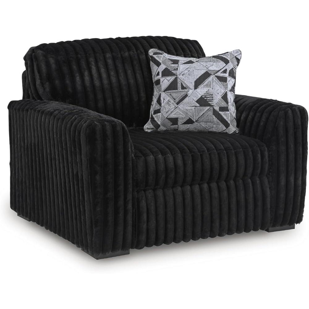 imageSignature Design by Ashley MidnightMadness Casual Upholstered Oversized Chair with Throw Pillow GrayOnyx