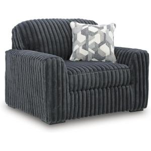 Signature Design by Ashley Midnight-Madness Casual Upholstered Oversized Chair with Throw Pillow, Gray(Grey)
