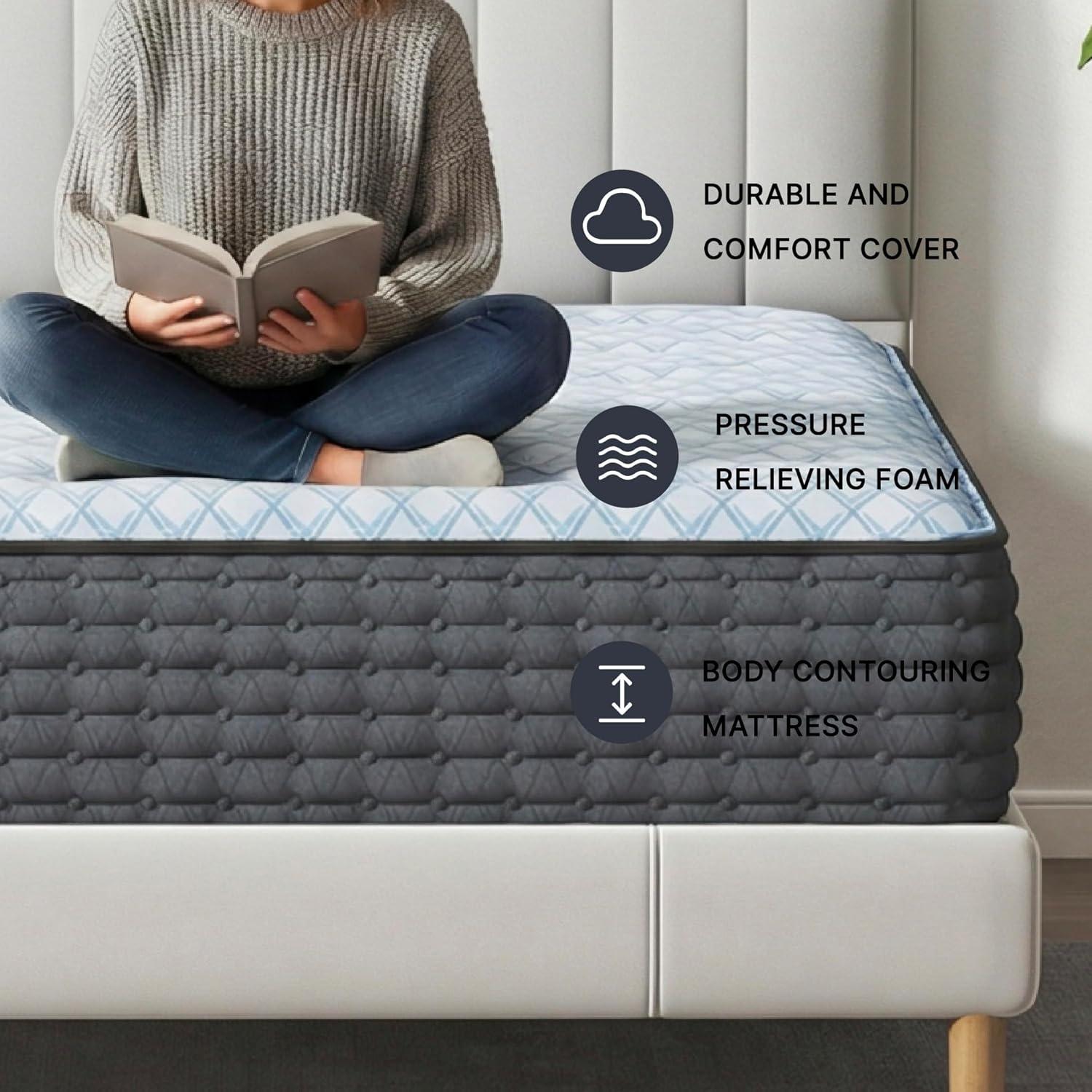 imageSignature Design By Ashley Destin Cove Plush Queen Hybrid Mattress Stretch Knit Cooling Cover Memory Foam Wrapped Coil Unit 60 W x 795 D x 15 H Blue15