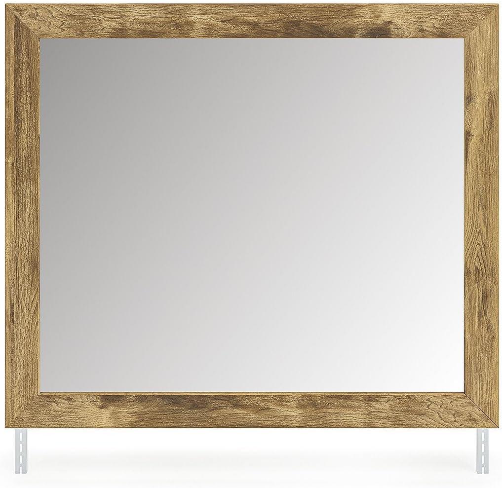 imageSignature Design by Ashley Hastiport Farmhouse Bedroom Mirror with Thick Frame Light Brown