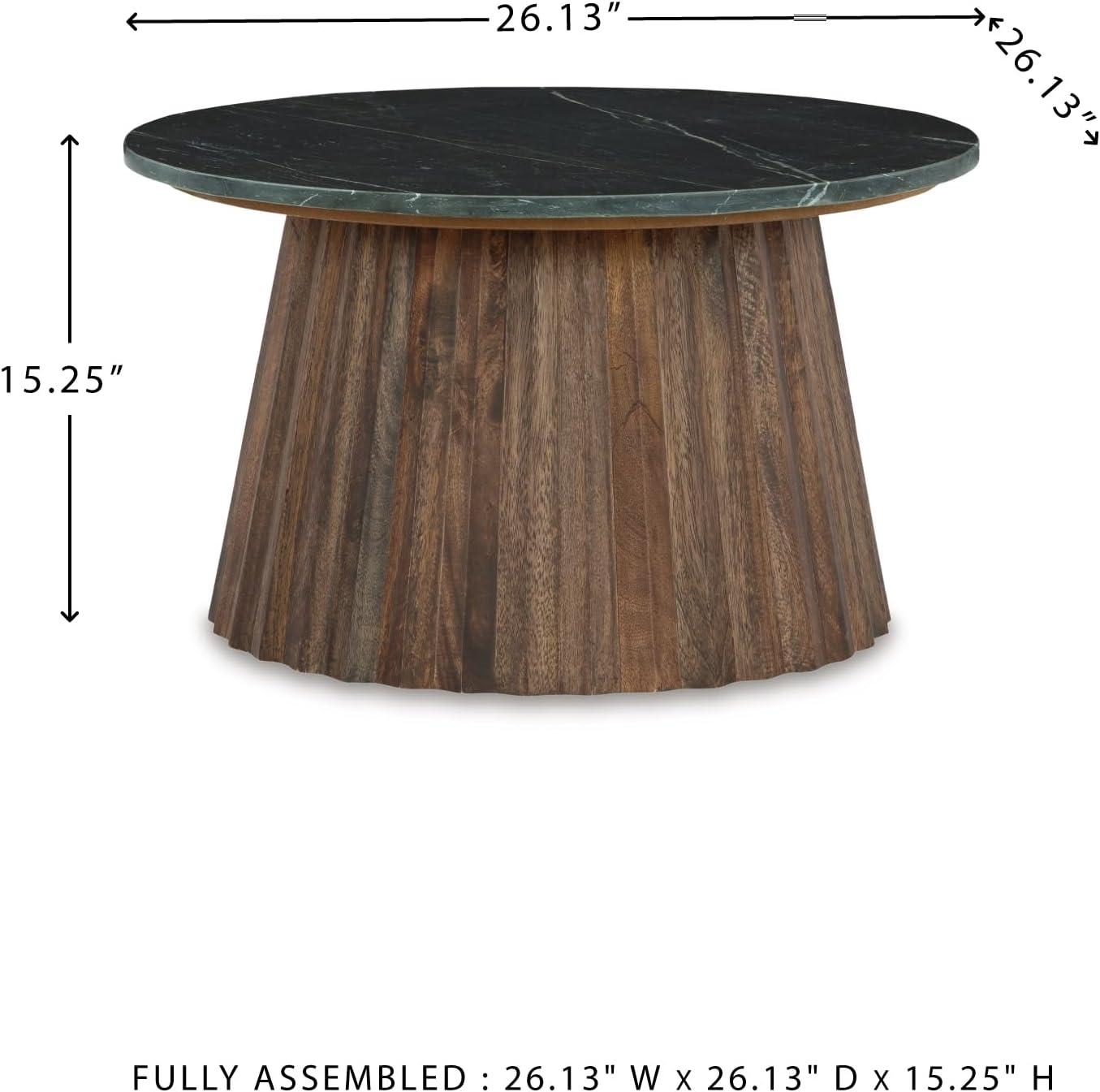 imageSignature Design by Ashley Realyn Round End Table CottageStyle Side Table with Antiqued TwoTone Finish Wood amp Veneer Construction for Living Room or Bedroom WhiteBrownBlack Dark Brown