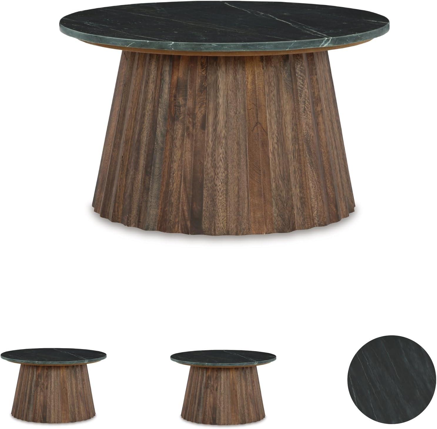 imageSignature Design by Ashley Realyn Round End Table CottageStyle Side Table with Antiqued TwoTone Finish Wood amp Veneer Construction for Living Room or Bedroom WhiteBrownBlack Dark Brown
