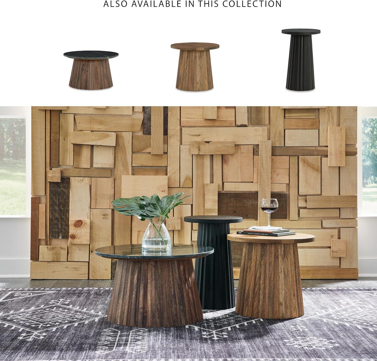 imageSignature Design by Ashley Realyn Round End Table CottageStyle Side Table with Antiqued TwoTone Finish Wood amp Veneer Construction for Living Room or Bedroom WhiteBrownBlack Dark Brown