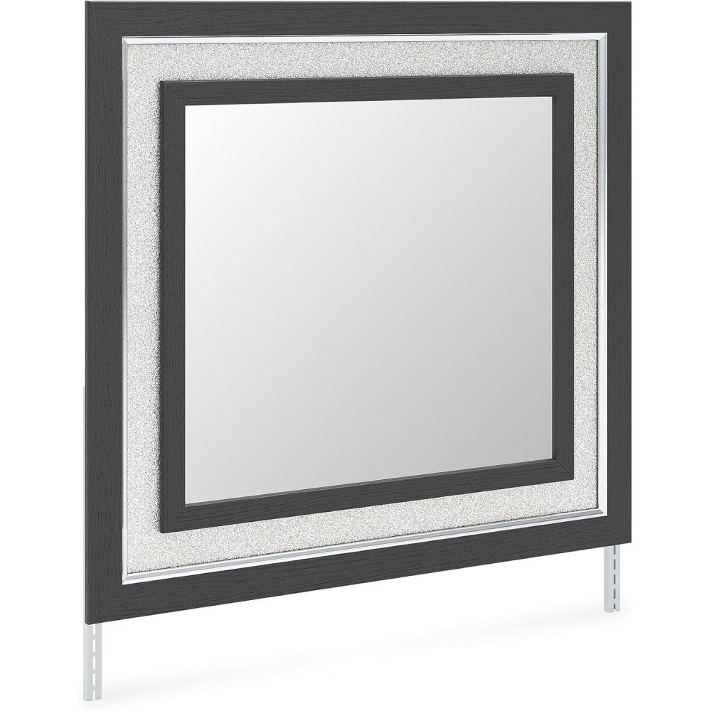 imageSignature Design by Ashley Ravalori Glam Bedroom Mirror with Thick Frame Black amp Chrome