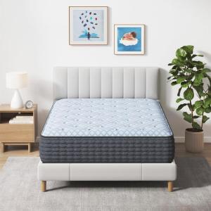 Signature Design By Ashley Destin Cove Plush Queen Hybrid Mattress, Stretch Knit Cooling Cover, Memory Foam, Wrapped Coil Unit, 60″ W x 79.5″ D x 15″ H, Blue(15″)