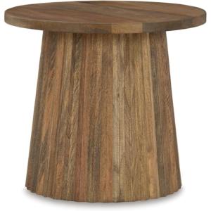 Signature Design by Ashley Realyn Round End Table, Cottage-Style Side Table with Antiqued Two-Tone Finish, Wood & Veneer Construction for Living Room or Bedroom, White/Brown(Light Brown)