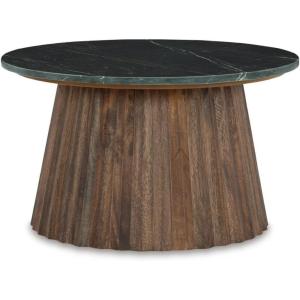 Signature Design by Ashley Realyn Round End Table, Cottage-Style Side Table with Antiqued Two-Tone Finish, Wood & Veneer Construction for Living Room or Bedroom, White/Brown(Black & Dark Brown)