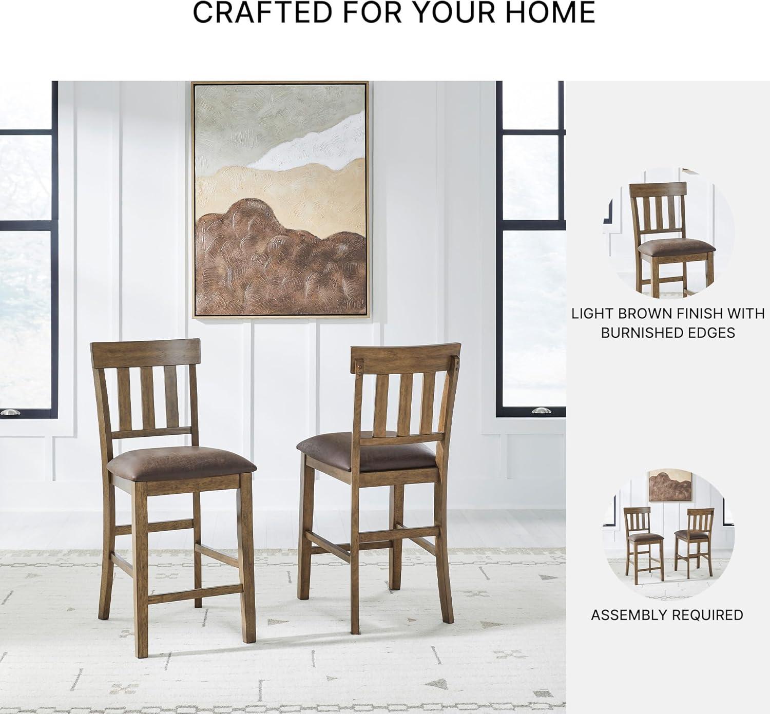 imageSignature Design by Ashley Vallister Casual Faux Leather 26 Upholstered Counter Height Bar Stool Set of 2 Dark Brown