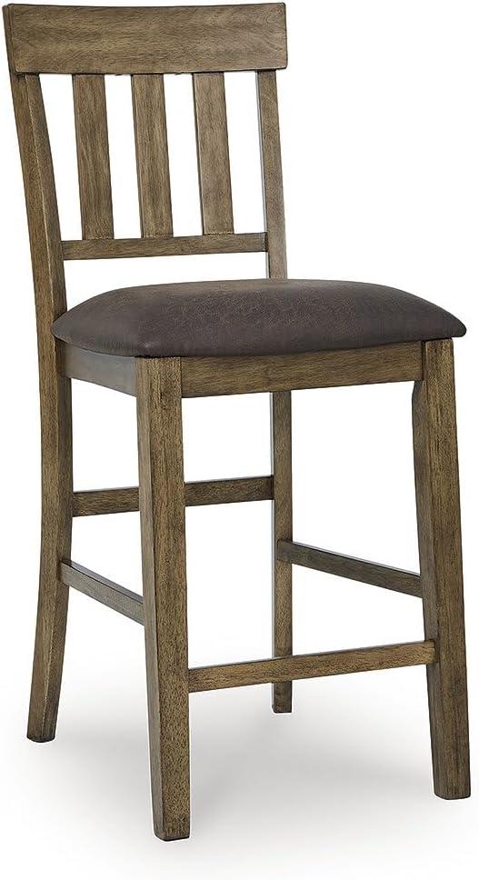 imageSignature Design by Ashley Vallister Casual Faux Leather 26 Upholstered Counter Height Bar Stool Set of 2 Dark Brown