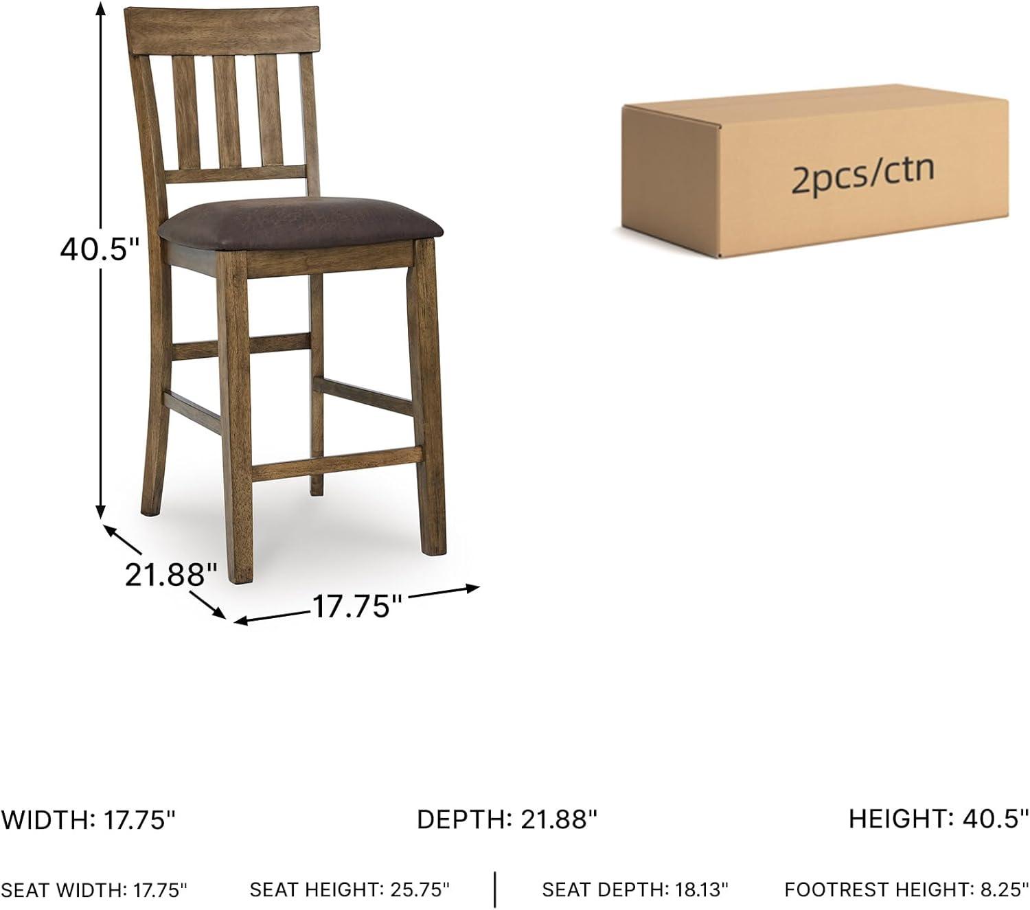 imageSignature Design by Ashley Vallister Casual Faux Leather 26 Upholstered Counter Height Bar Stool Set of 2 Dark Brown