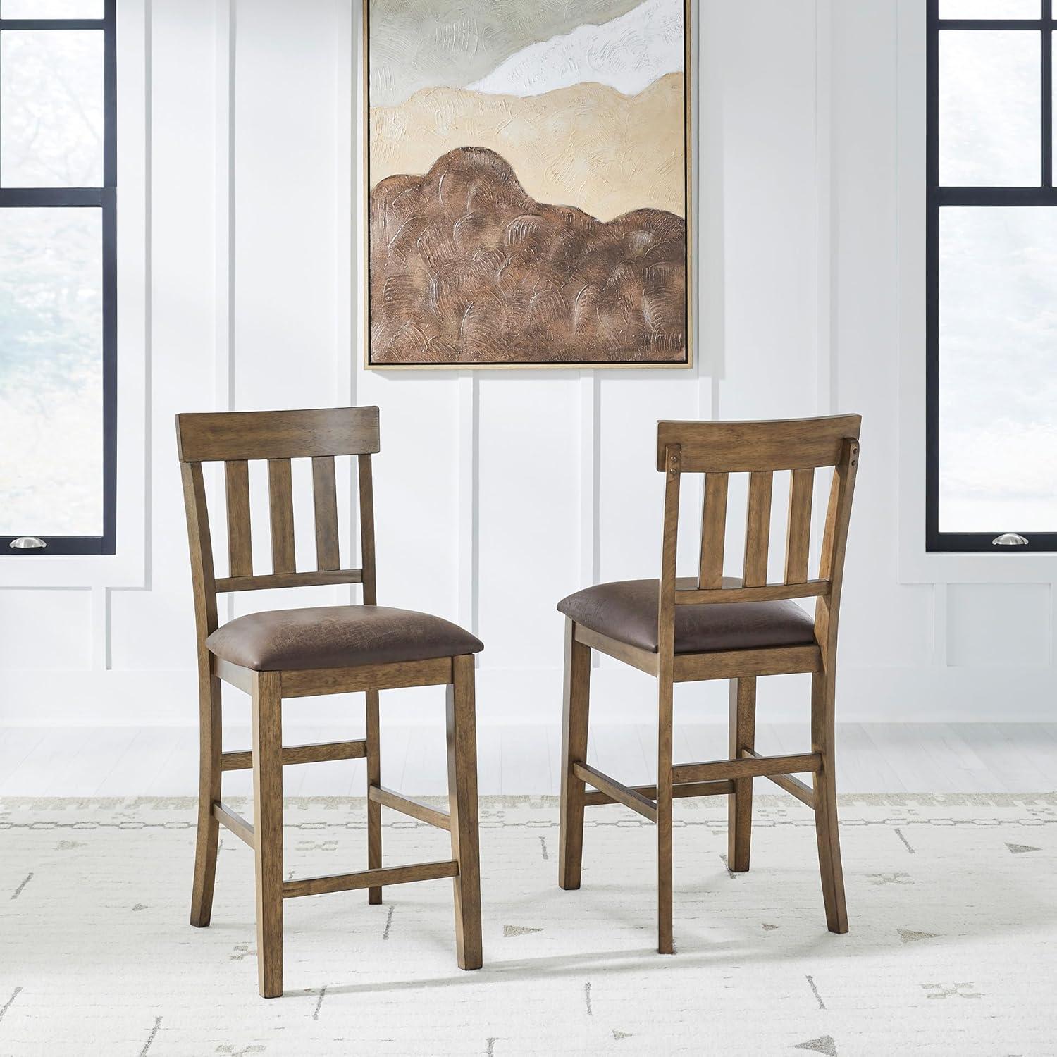 imageSignature Design by Ashley Vallister Casual Faux Leather 26 Upholstered Counter Height Bar Stool Set of 2 Dark Brown