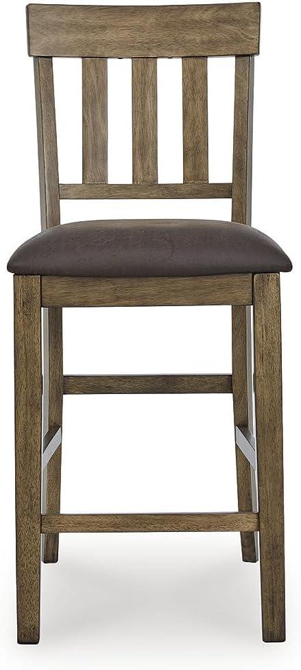 imageSignature Design by Ashley Vallister Casual Faux Leather 26 Upholstered Counter Height Bar Stool Set of 2 Dark Brown
