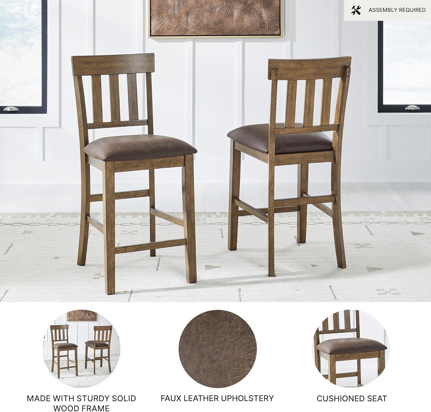 imageSignature Design by Ashley Vallister Casual Faux Leather 26 Upholstered Counter Height Bar Stool Set of 2 Dark Brown