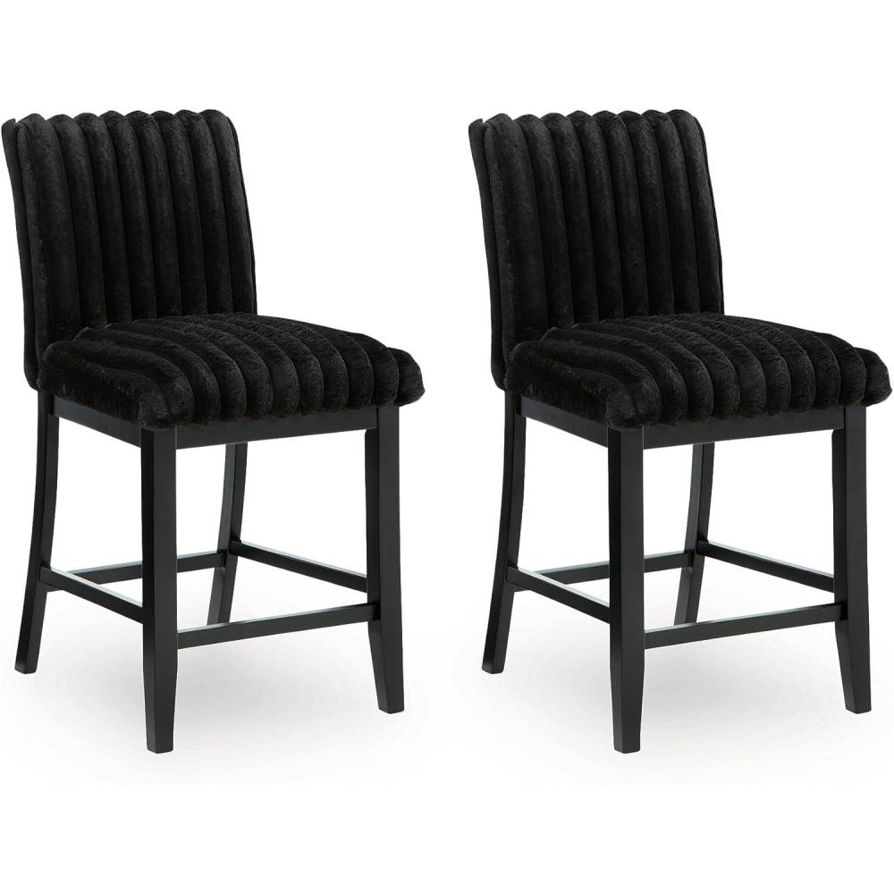 imageSignature Design by Ashley Chyndon Contemporary 26 Upholstered Counter Height Bar Stool Set of 2 Black
