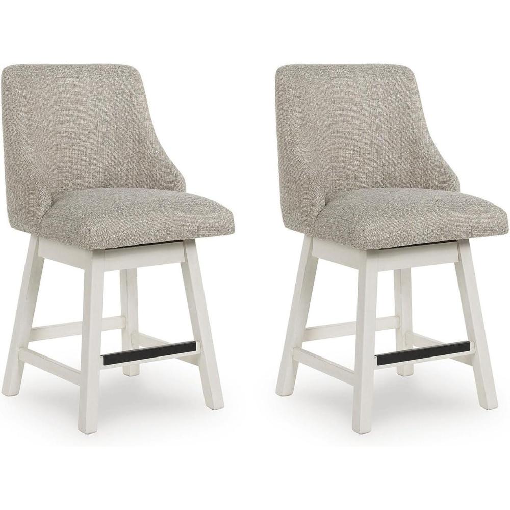 imageSignature Design by Ashley Robbinsdale Casual 24 Upholstered Swivel Counter Height Bar Stool Set of 2 Antique White