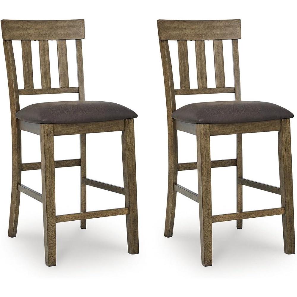 imageSignature Design by Ashley Vallister Casual Faux Leather 26 Upholstered Counter Height Bar Stool Set of 2 Dark Brown