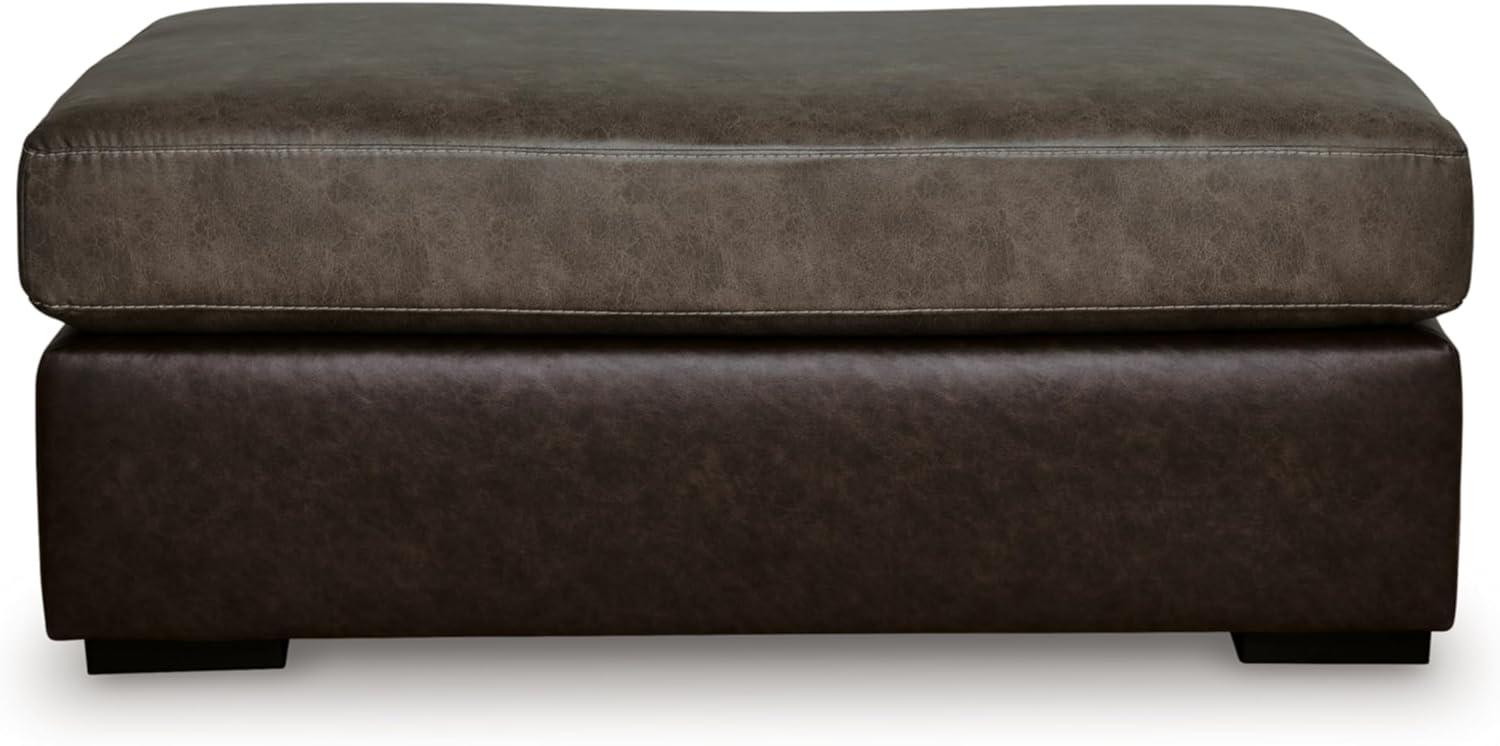 imageSignature Design by Ashley BalticPark Contemporary Oversized Accent Ottoman Foam Cushions Faux Leather Upholstery 53 W x 38 D x 22 H TwoToneBrown