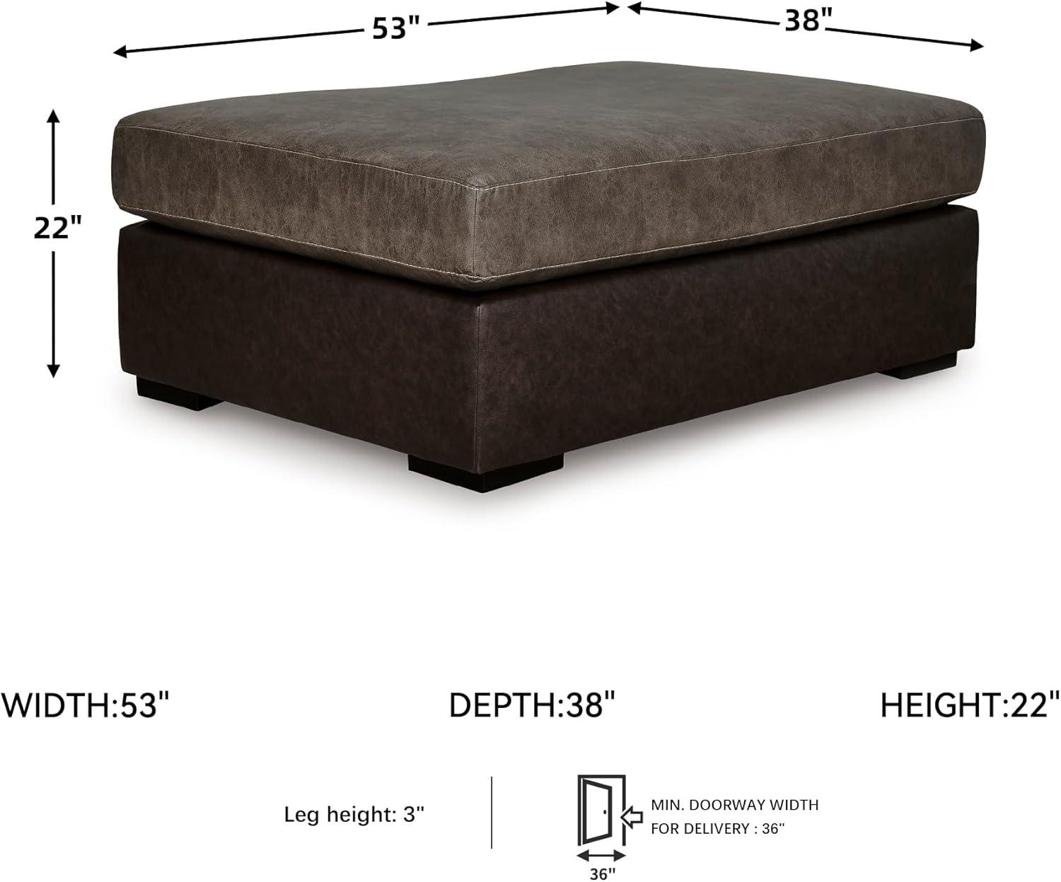 imageSignature Design by Ashley BalticPark Contemporary Oversized Accent Ottoman Foam Cushions Faux Leather Upholstery 53 W x 38 D x 22 H TwoToneBrown