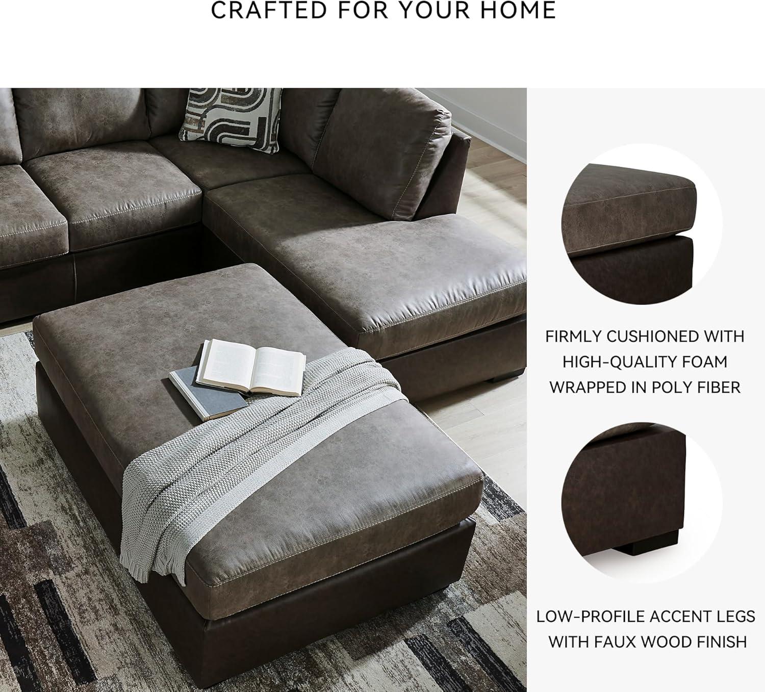 imageSignature Design by Ashley BalticPark Contemporary Oversized Accent Ottoman Foam Cushions Faux Leather Upholstery 53 W x 38 D x 22 H TwoToneBrown
