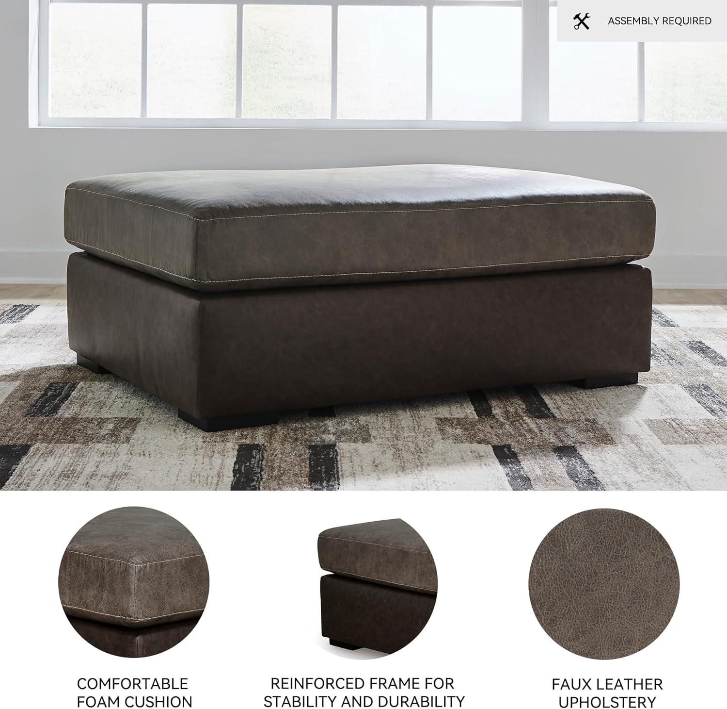 imageSignature Design by Ashley BalticPark Contemporary Oversized Accent Ottoman Foam Cushions Faux Leather Upholstery 53 W x 38 D x 22 H TwoToneBrown